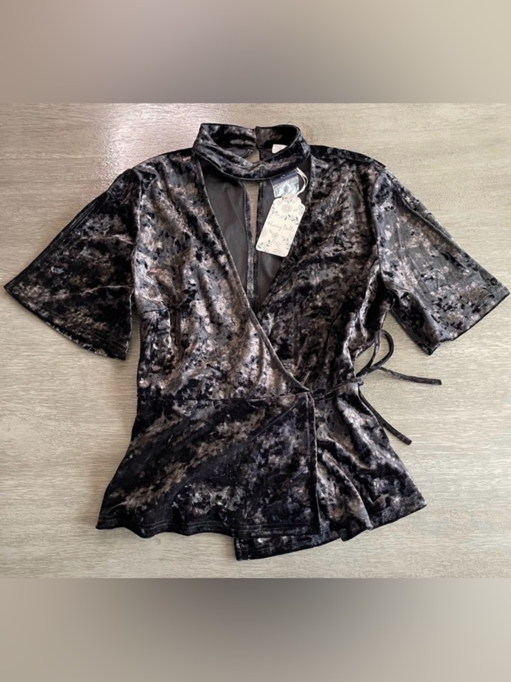 NWT Brown Honey Belle Velvet Velour Wrap Top Blouse